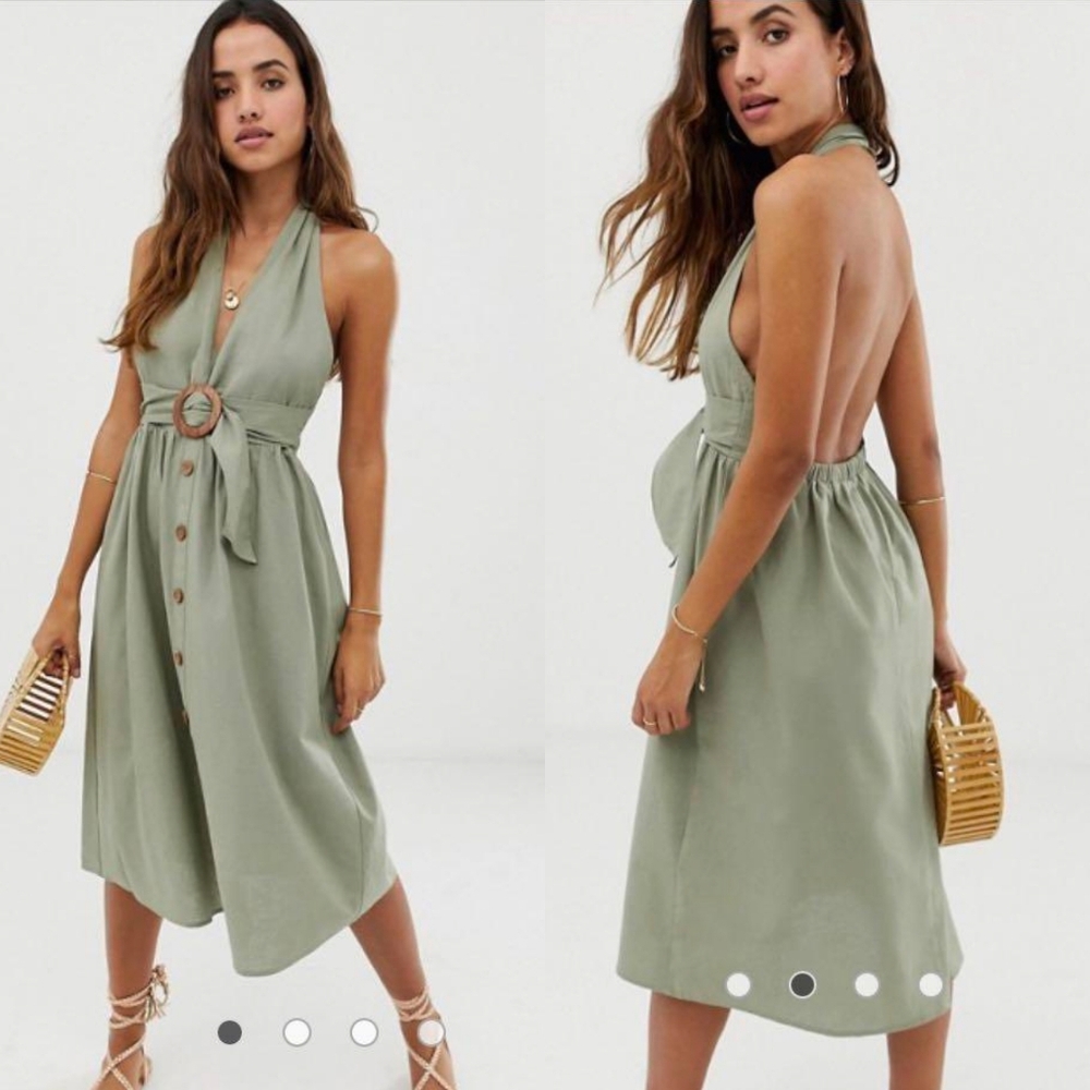 ASOS Linen Blend Halter Midi Dress